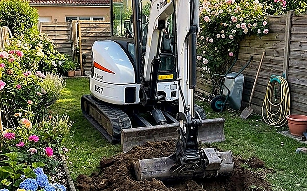 Assainissement : creusement de tranchée à la mini-pelle Bobcat